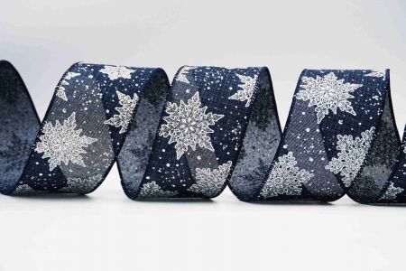 Текстурована стрічка зі сніжинками на дроті_KF7314GC-4S-4_темно-синя